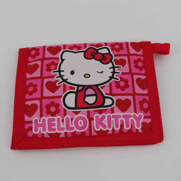 Sanrio Hello Kitty 2005 Pink Red Heart Daisy Flower Print Bifold Wallet Y2K VTG - Picture 6 of 7